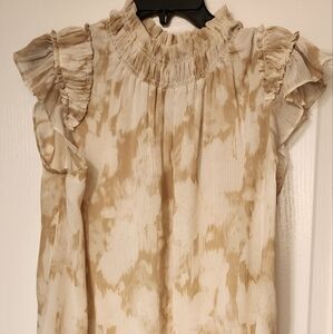 Calvin Klien short sleeve gold and cream blouse